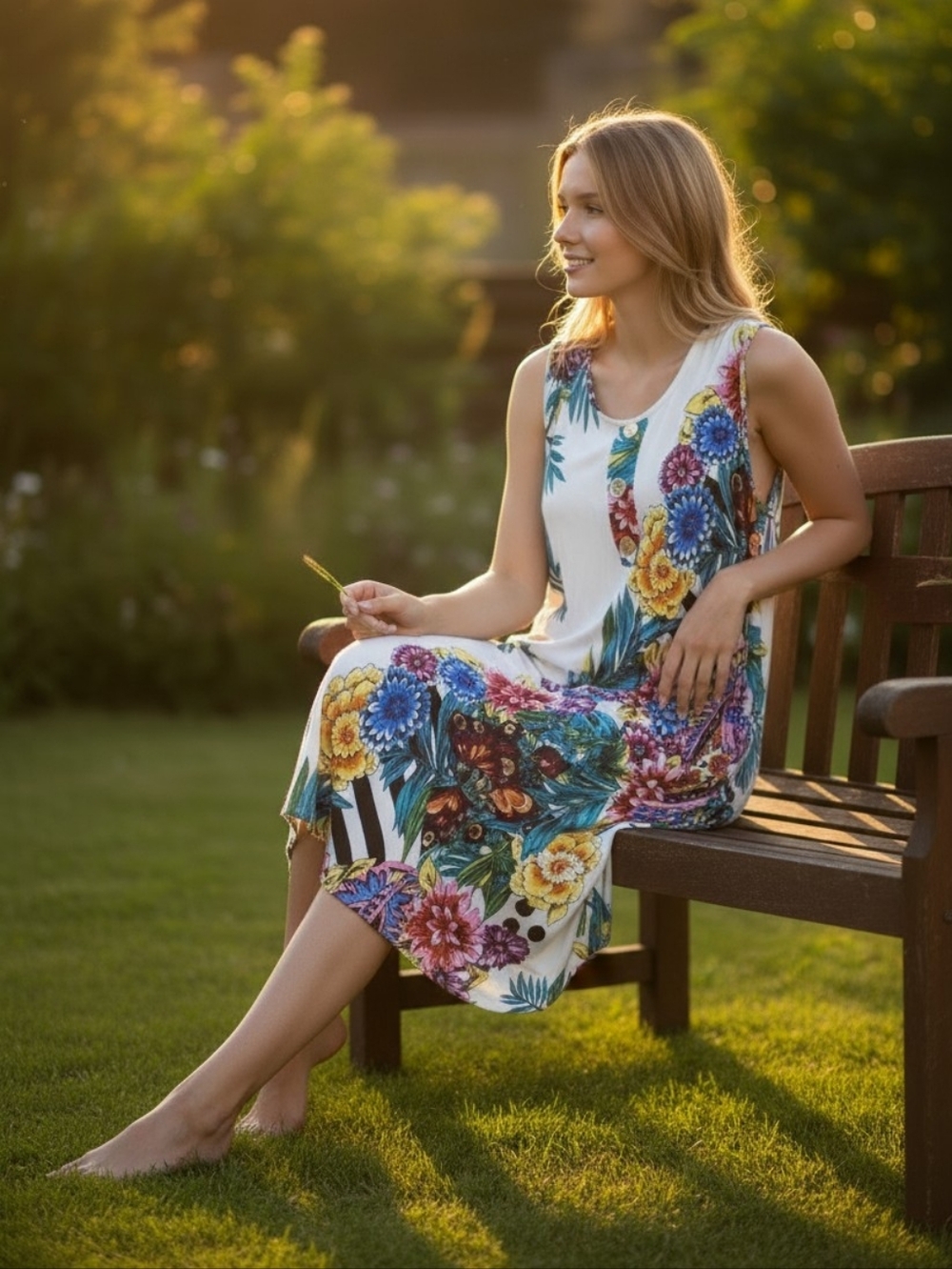 NWT Papa Vancouver White Multi Floral Sleeveless Round Neck Asymetrical Dress S